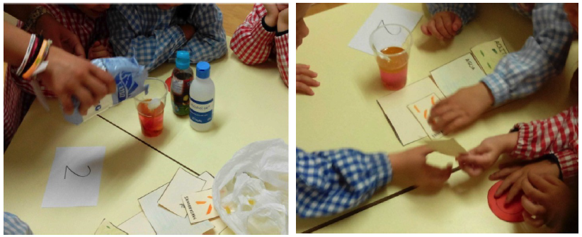  Jugadores en el rinc&oacute;n de la
  actividad de experimentaci&oacute;n "El aceite bailar&iacute;n".