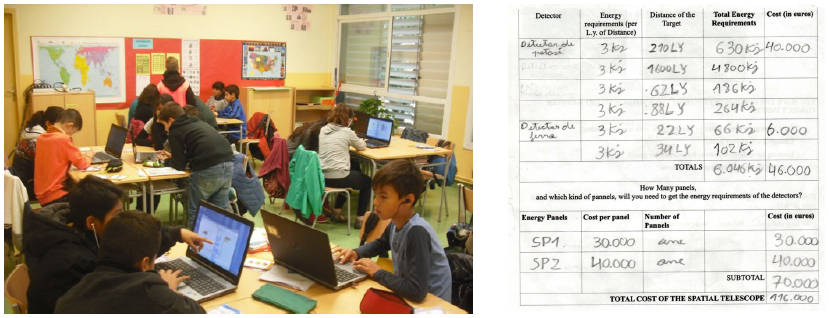 Trabajo en equipos para la elecci&oacute;n de detectores y escaneado de presupuesto elaborado por un grupo de alumnos que dio prioridad a bajar el precio de su misi&oacute;n, de modo que necesitara pocos detectores, reutilizables en distintos experimentos. 