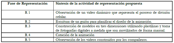 Fases de
representación que incluye la propuesta didáctica implementada.