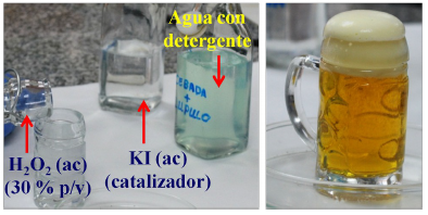 Ilustraci&oacute;n de la fabricaci&oacute;n de cerveza artificial seg&uacute;n el proceso redox explicado en el texto.