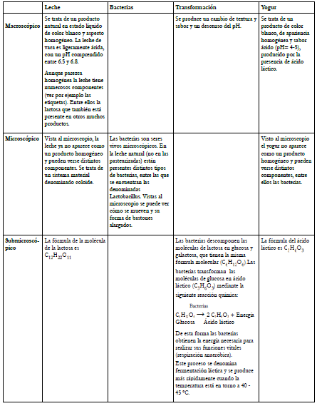 Modelo escolar para la transformaci&oacute;n de la leche en yogur
[elaboraci&oacute;n propia]