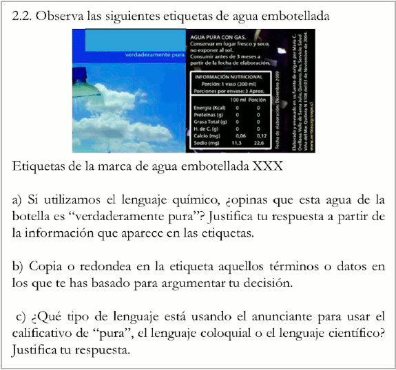 Actividad sobre la pureza del agua envasada incluida en la SEA2.1.