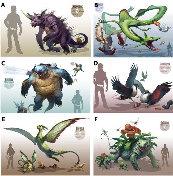 Ejemplos de organismos problema en las actividades del Proyecto Pok&eacute;dex (A-E) y de la evaluaci&oacute;n (F) 