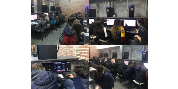 Sala de informtica donde el grupo de estudiantes llev a cabo la totalidad de las actividades. Se puede observar instancias en donde trabajaron en grupos de dos estudiantes.
