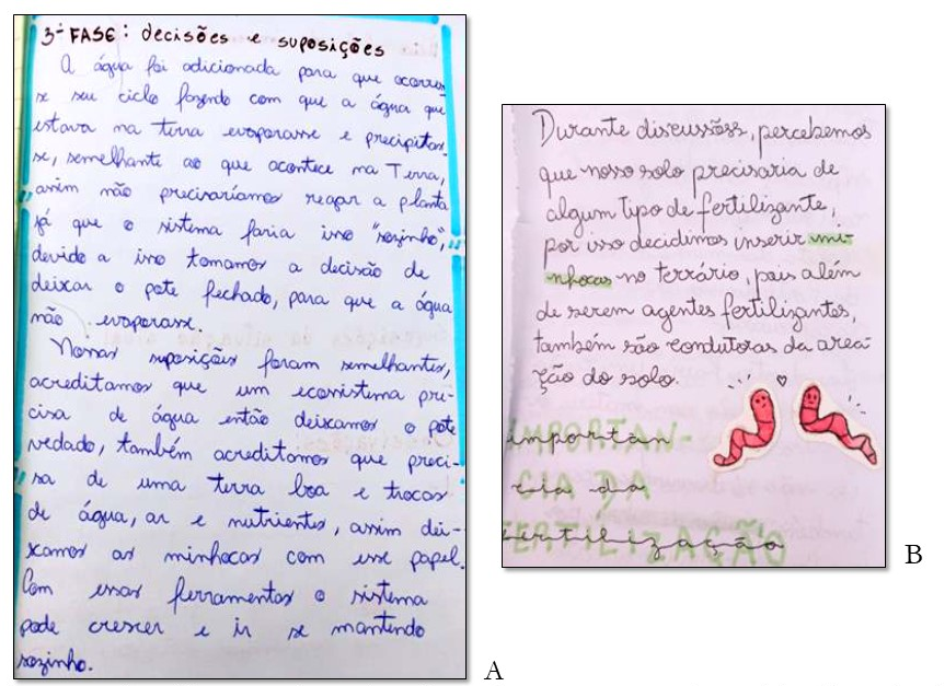 Discusin reportada en el cuaderno de campo. Muestra la participacin de los estudiantes en la toma de decisiones (A) y la percepcin de los errores y las formas de corregirlos (B).