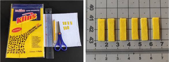 Izquierda: un pa�o absorbente del supermercado funciona bien como separador. Derecha: apariencia final de los separadores.