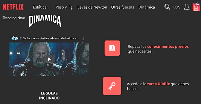 Vista de la secci�n Din�mica del proyecto Dinflix