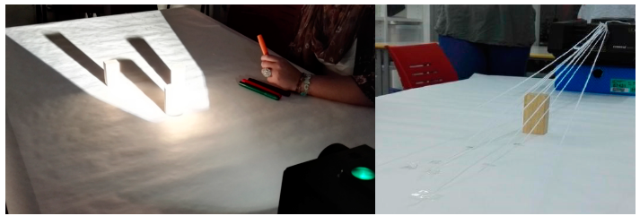 Sombras de tres objetos y modelizaci�n con cordeles