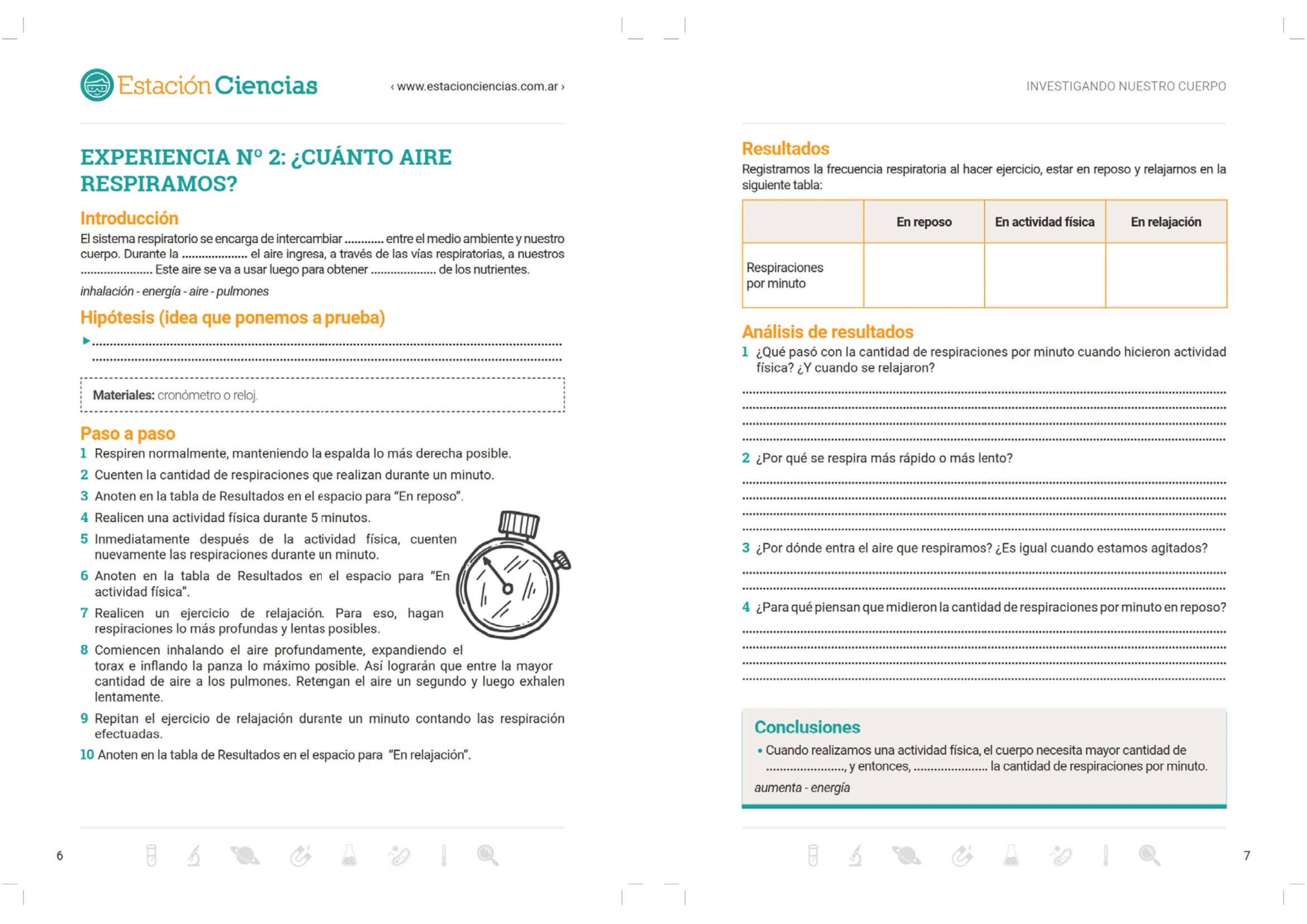 Actividad de indagaci�n modelo de un cuadernillo correspondiente a la segunda experiencia del cuadernillo Investigando nuestro cuerpo (tabla 1)