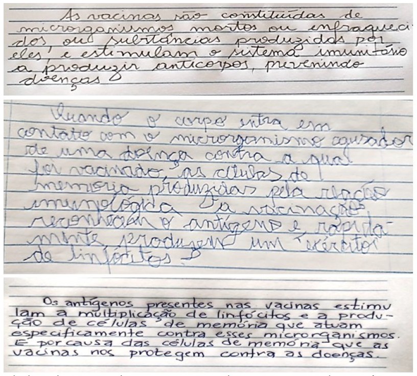 Respuestas de los alumnos sobre c�mo act�an las vacunas en el organismo.