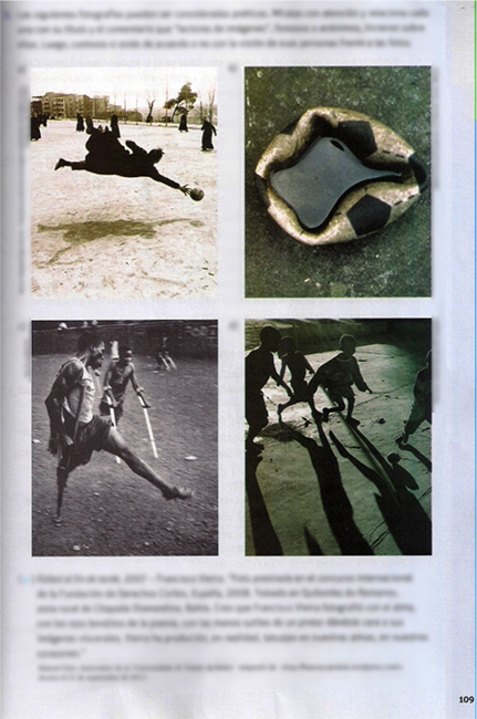 Ejemplo de actividad considerada de literacidad visual. (Observaci&oacute;n: hemos aplicado filtros a la imagen de la p&aacute;gina de forma
intencional para borrar detalles de los textos y atender solo al dise&ntilde;o general
de la actividad)