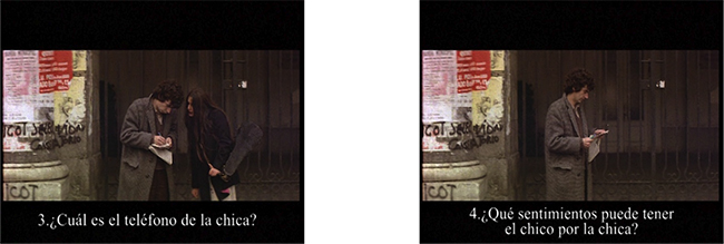 Fotogramas de &Oacute;pera prima con preguntas de comprensi&oacute;n
audiovisual subtituladas.