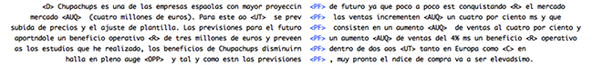 Ejemplo de la
etiqueta  <PF> del corpus N.
