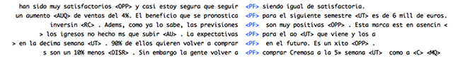 Ejemplo de la
etiqueta  <PF> del corpus NN