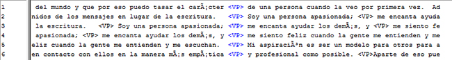 Resultado de la etiqueta  < VP >del grupo No Nativos.