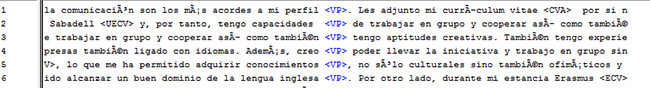 Resultado de la etiqueta < VP > del grupo Nativos.