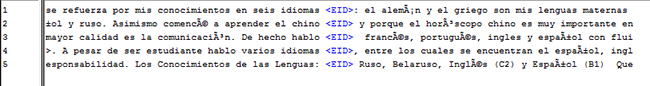 Resultado de la etiqueta  < EID > del grupo No Nativos.