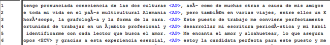 Resultado de la etiqueta < AP > del grupo No Nativos.
