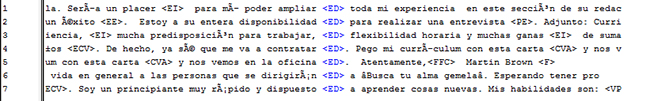 Resultado de la etiqueta  < ED > del grupo No Nativos.