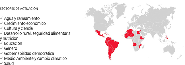 Mapa con los territorios con presencia de la AECID.