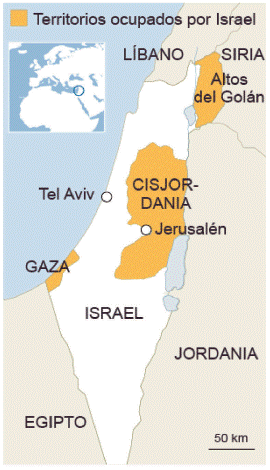 Territorios israelíes y su control pleno.