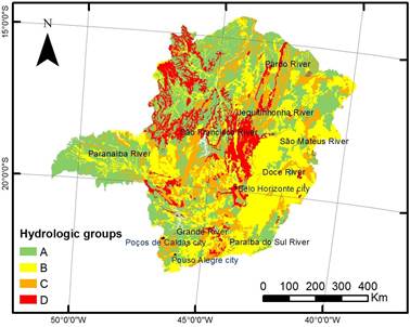 Classification of the pedological units mapped in the Minas Gerais State in hydrologic groups by the Curve Number method.