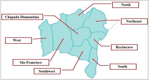 The climatic zoning of Bahia proposed by Ara&uacute;jo and Rodrigues (2000) (Adapted).