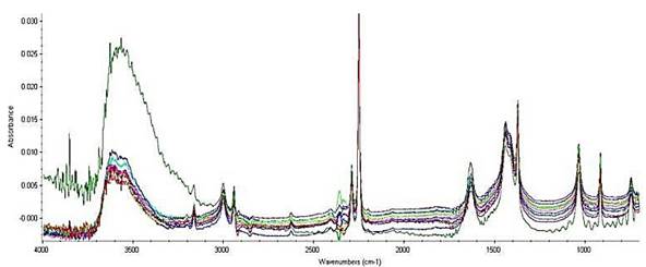 Spectra overlap of contaminated soil samples with 500 mg Azithromycin.