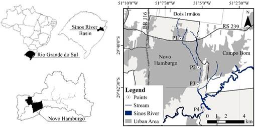 Pampa creek´s location and data collection points.