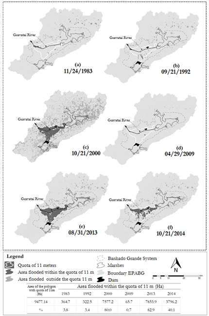 Flood area for the studied images.