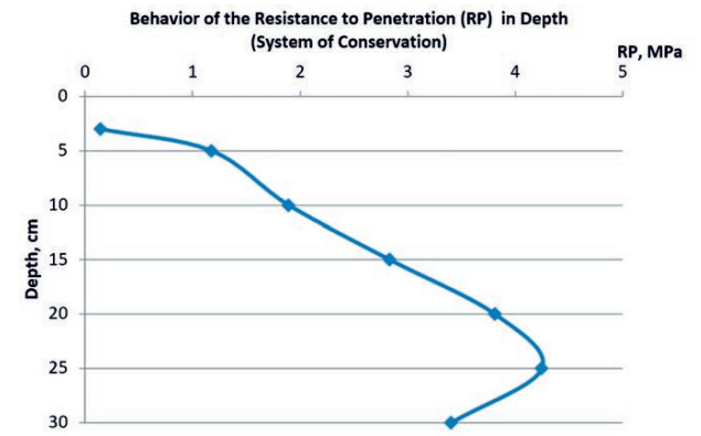 Behavior of Depth Penetration Resistance in the Conservation System (RP vs Depth).