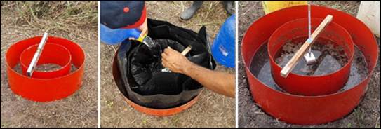 Placement of the Infiltration Rings for the determination of water infiltration rate at one of the observation points.
