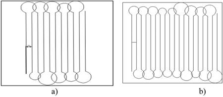 a) Behavior of the double furrow- plow turning radius b) Behavior of the cultivator turning radius