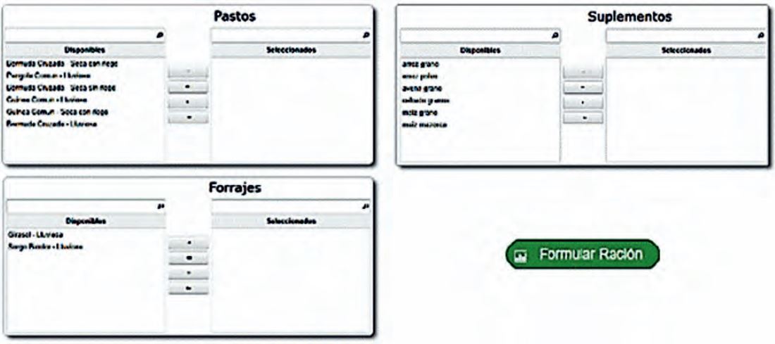 Selection of grasses, forages and supplements