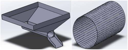 a) Fertilizer inlet hopper; b) screening drum.