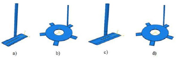 Geometry applied to the parts after the assembly process: a) and b) with a BONEM blade; c) and d) with BUSSOLA blade.