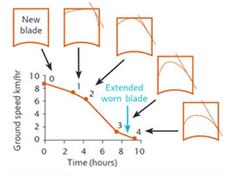 Base-cutter blade wear and maximum forward speed. Taken from Australia (2014)
