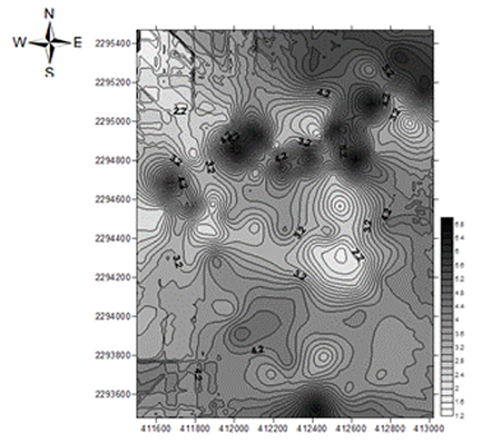 Map of the organic matter content obtained by kriging.