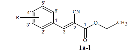 Estructura y esquema de asignaci&oacute;n de los datos de
RMN 1H y RMN 13C de los intermediarios 1a-l.