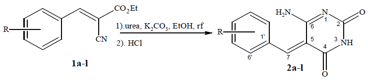 S&iacute;ntesis de derivados de pirimidinas an&aacute;logas
de uracilo (2a-l).