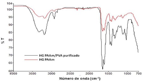 Espectros FTIR
de los hidrogeles de PAAm y de PAAm/
PVA