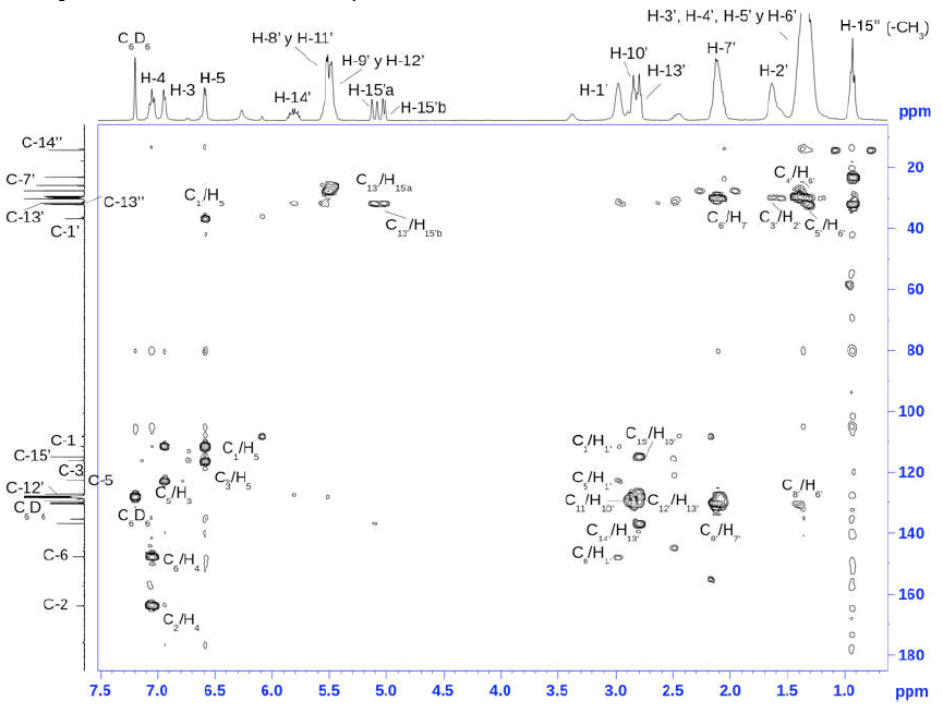 Espectro HMBC del aceite de Merey.