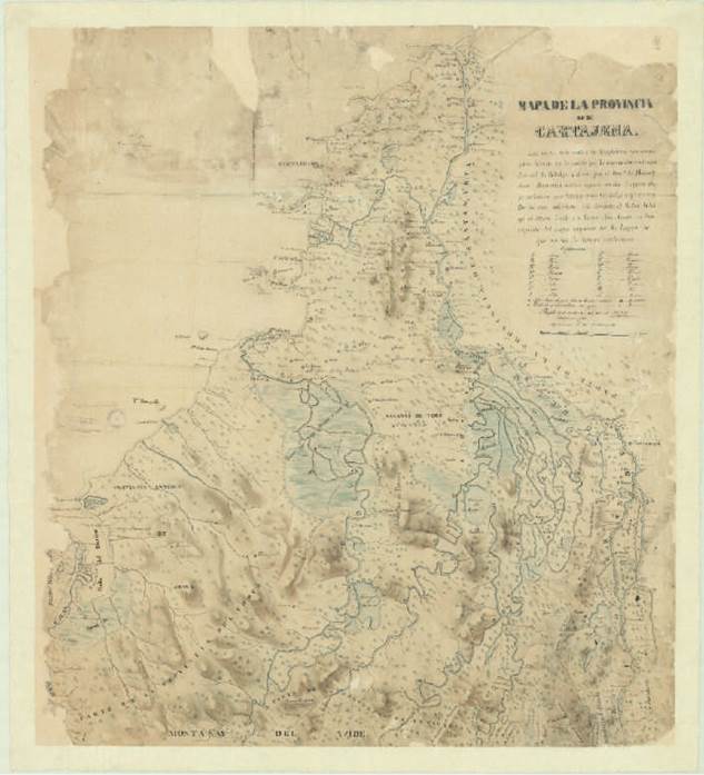 Mapa de la provincia de Cartagena dibujado por Nepomuceno S de Santamaría, 185237