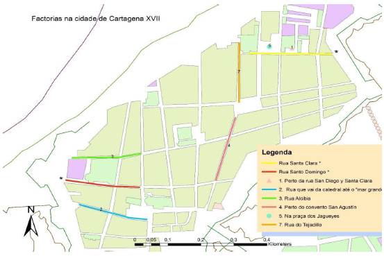 As ruas onde se localizavam as principais factorias da cidade de Cartagena das Indias XVII.