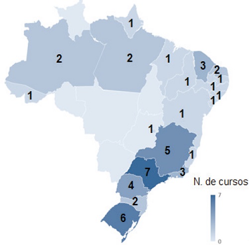 Cursos de licenciatura em Ciências Sociais por estados brasileiros, 2001.