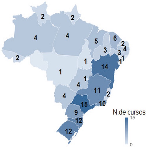 Cursos de licenciatura em Ciências Sociais por estados brasileiros, 2017.