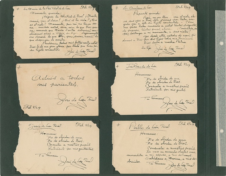 José de León Toral, “Notas de despedida”, 1929, en Álbum conmemorativo