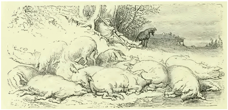 Los cerdos de los Pirineos de acuerdo con Gustave Doré.