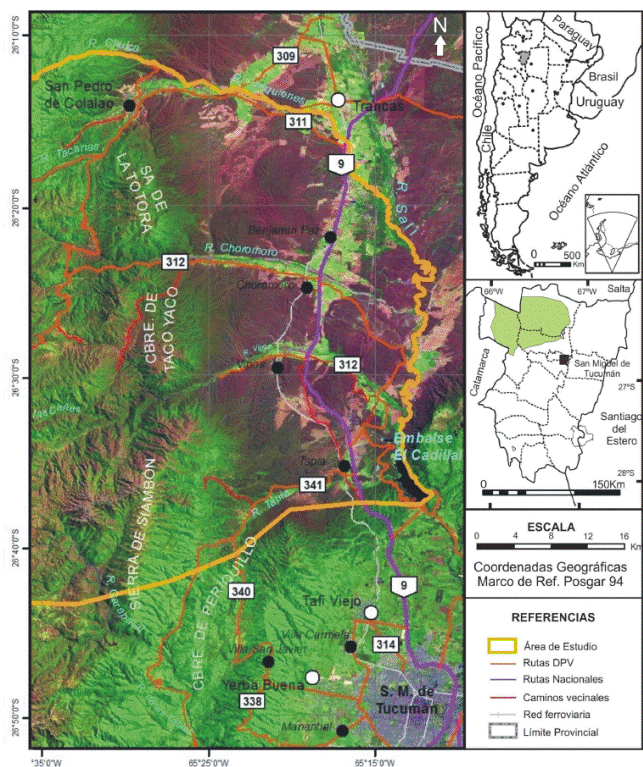 Sector septentrional de las tierras bajas de Tucumán (tomado y modificado de Gómez Augier, 2017).