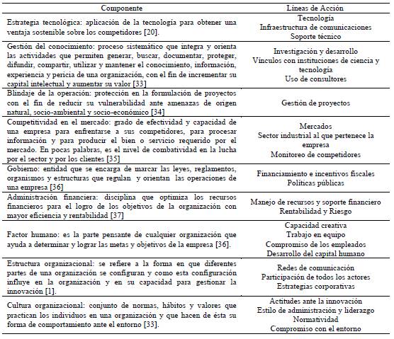 Definición de los componentes y líneas de acción